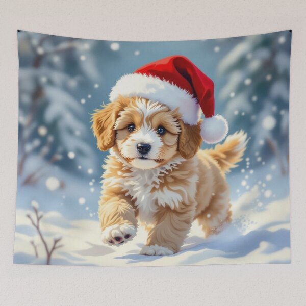 Item preview, Mini Bernedoodle in Santa Hat designed and sold by Wags & Tails.