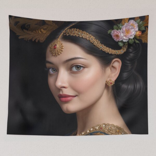 Item preview, Regal Grace – Elegant Woman in Gold and Blue Portrait designed and sold by ccitypictures.