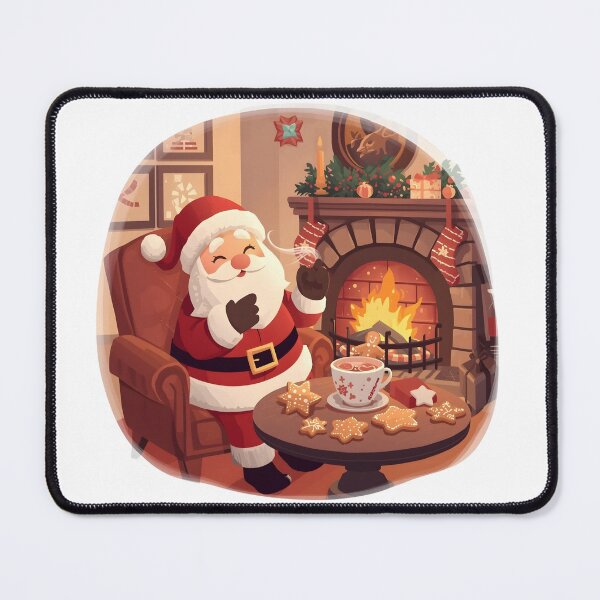 Item preview, Festive Christmas setup with Santa Claus, hot cocoa, and cookies in cozy atmosphere designed and sold by PWDigitalArt.