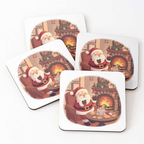Item preview, Festive Christmas setup with Santa Claus, hot cocoa, and cookies in cozy atmosphere designed and sold by PWDigitalArt.