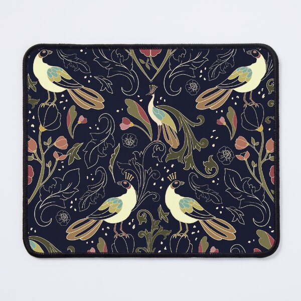 Item preview, Art Deco inspired birds and flowers - colorful birds on deep navy designed and sold by ahahdodo.