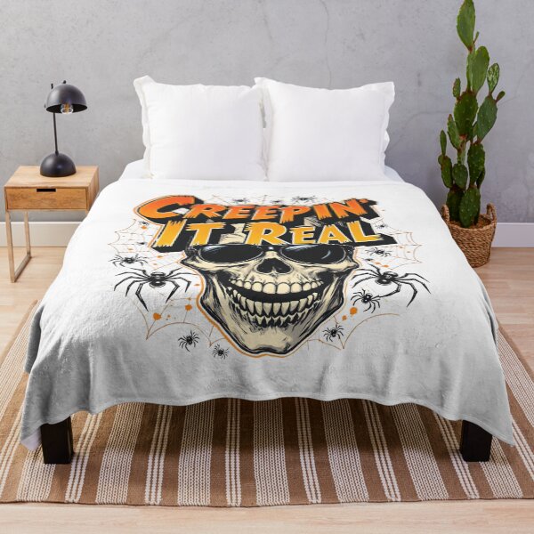 Item preview, Creepin’ It Real – Retro Halloween T-Shirt | Cool Skeleton & Spider Web Design designed and sold by relso.