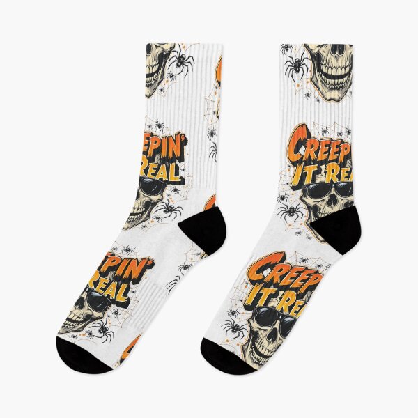 Item preview, Creepin’ It Real – Retro Halloween T-Shirt | Cool Skeleton & Spider Web Design designed and sold by relso.