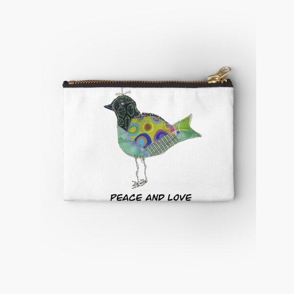 Item preview, Cute colorful fun quilted green bird Peace and Love designed and sold by Kandoart.
