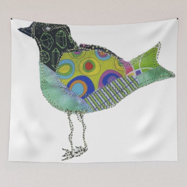 Item preview, Cute colorful fun quilted green bird Peace and Love designed and sold by Kandoart.