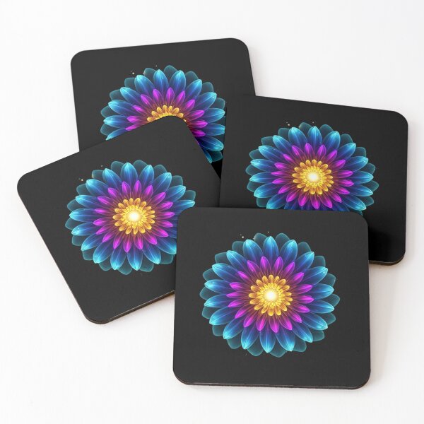 Item preview, Neon Radiant Flower – Glowing Symmetrical Bloom in Blue, Purple, and Magenta Energy Light designed and sold by PixelVibe782.
