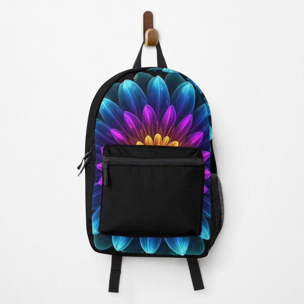 Item preview, Neon Radiant Flower – Glowing Symmetrical Bloom in Blue, Purple, and Magenta Energy Light designed and sold by PixelVibe782.