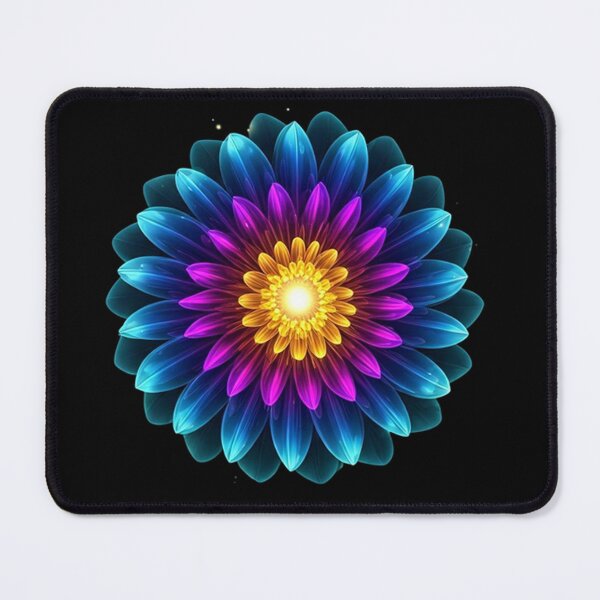 Item preview, Neon Radiant Flower – Glowing Symmetrical Bloom in Blue, Purple, and Magenta Energy Light designed and sold by PixelVibe782.