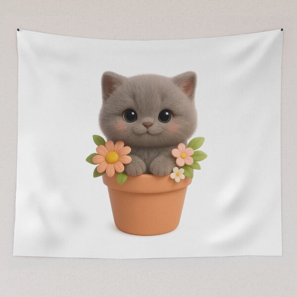 Item preview, Cute Fluffy British Shorthair in Flower Pot | Kawaii Cat Art designed and sold by Moons Studio.