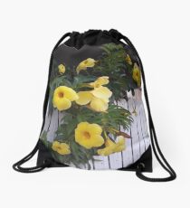 yellow flowers on the gatedoor Drawstring Bag