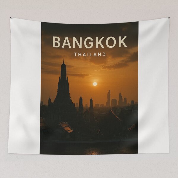 Item preview, Wat Arun and Bangkok Skyline at Sunset, Thailand designed and sold by Places On Earth.