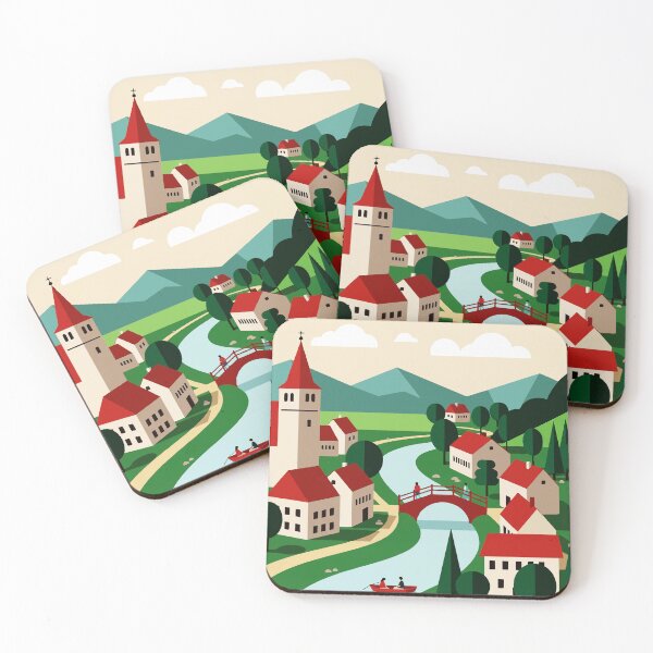 Item preview, Village on the bank of a river designed and sold by Design4uStudio.