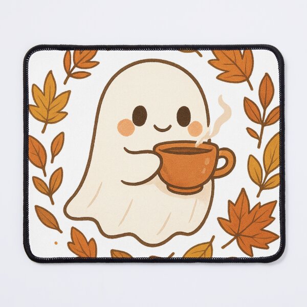 Item preview, Cozy Cute Ghost with Autumn Leaves and Tea designed and sold by EnigmaWitch.