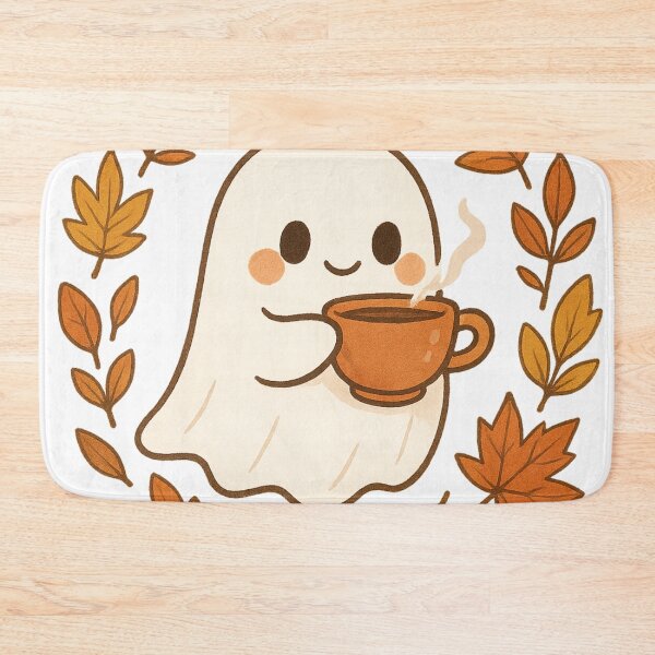 Item preview, Cozy Cute Ghost with Autumn Leaves and Tea designed and sold by EnigmaWitch.