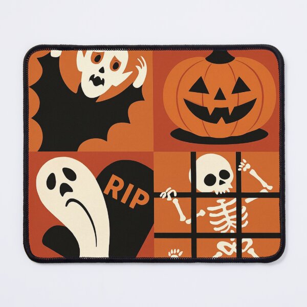 Item preview, Halloween Quadrant Pattern with Ghosts, Pumpkins, and Skeletons designed and sold by RuweisVibes.