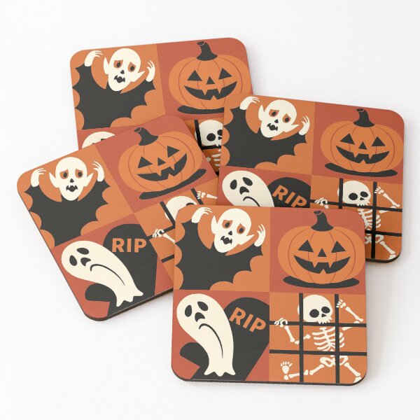 Item preview, Halloween Quadrant Pattern with Ghosts, Pumpkins, and Skeletons designed and sold by RuweisVibes.