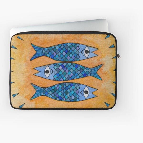 Three blue sardines watercolor painting Laptop Sleeve