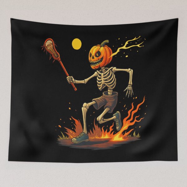 Item preview, Lacrosse Skeleton Pumpkin Head Fire Funny Halloween Sports designed and sold by HarinDonreka.