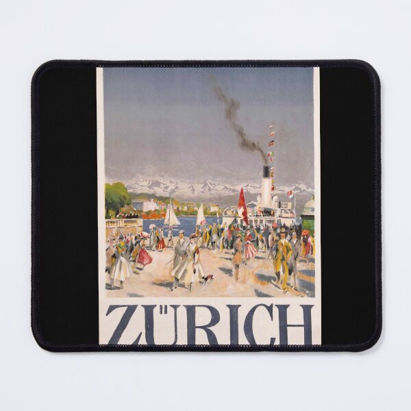 Item preview, Vintage Zürich Travel Poster | Early 20th Century Art Deco Style | Swiss Alps & Lake | Elegant Social Scene Steamboat designed and sold by artofuniverse.