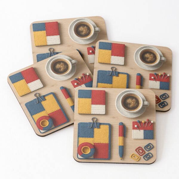 Item preview, Patchwork Desk with A Coffee Cup designed and sold by SmilingAnny.