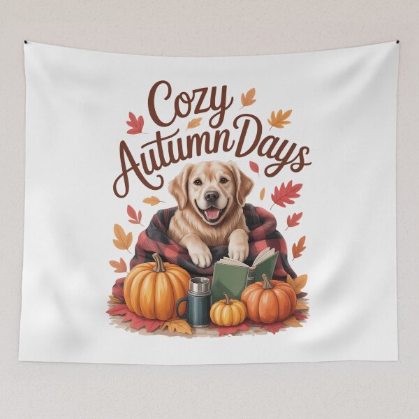 Item preview, Cozy Fall Autumn Pumpkins Thanksgiving Golden Retriever Cozy Autumn Days designed and sold by Moon-Ape.