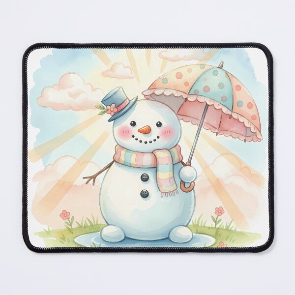 Item preview, Cute Kawaii Snowman with Umbrella Watercolor Art designed and sold by Minimochi Art.