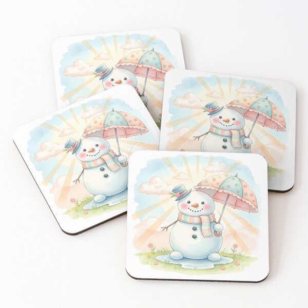 Item preview, Cute Kawaii Snowman with Umbrella Watercolor Art designed and sold by Minimochi Art.