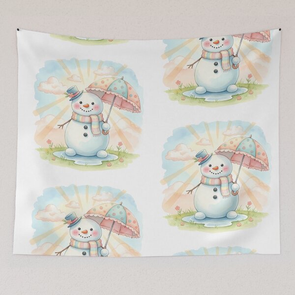 Item preview, Cute Kawaii Snowman with Umbrella Watercolor Art designed and sold by Minimochi Art.