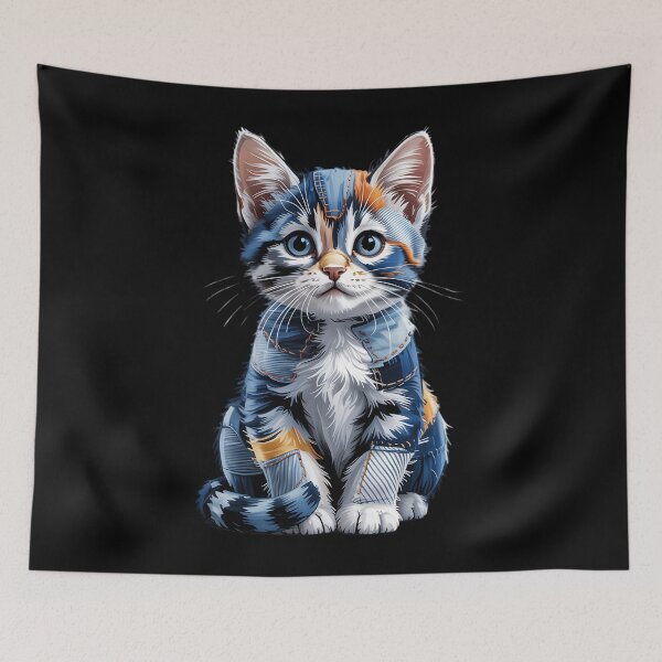 Item preview, denim patch animal Cat print designed and sold by HellD3vil-Art.