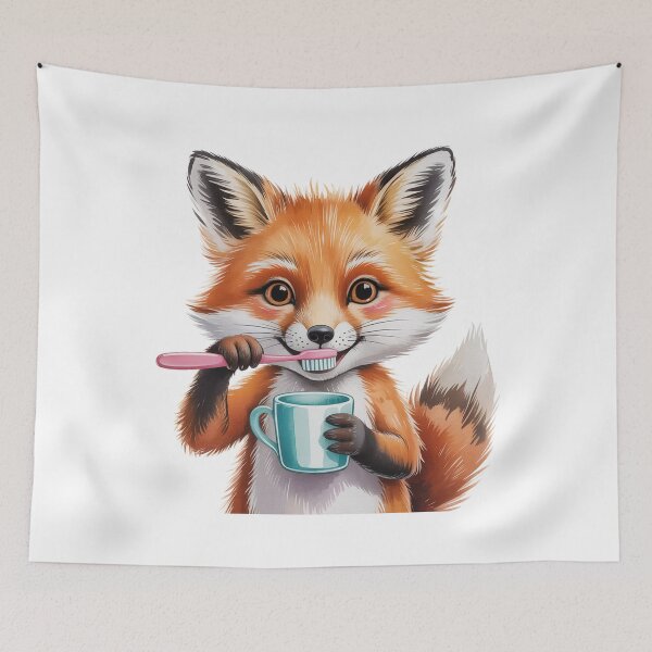 Item preview, Cute Fox Brushing Teeth – Kids Bathroom Wall Art designed and sold by vk09.