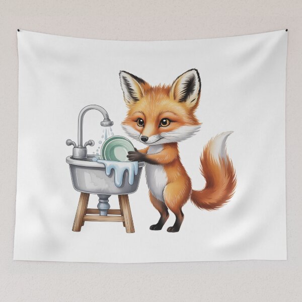 Item preview, Cute Fox Washing Dishes – Kids Chore Chart Art designed and sold by vk09.