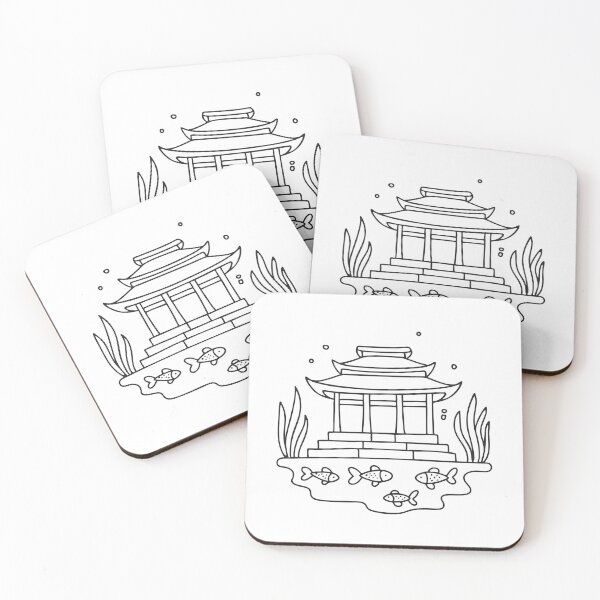 Item preview, A temple beside a pond filled with koi fishes designed and sold by rasagamastore.