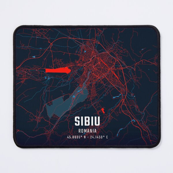 Item preview, Sibiu Red & Blue Minimalist Map designed and sold by HomeLivingCo.
