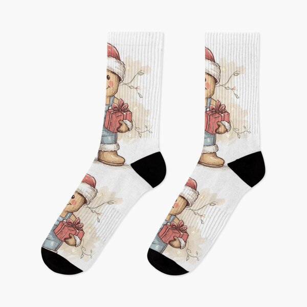 Item preview, Vintage Gingerbread Helper – Cozy Christmas Art with Gift designed and sold by jelonkaa.