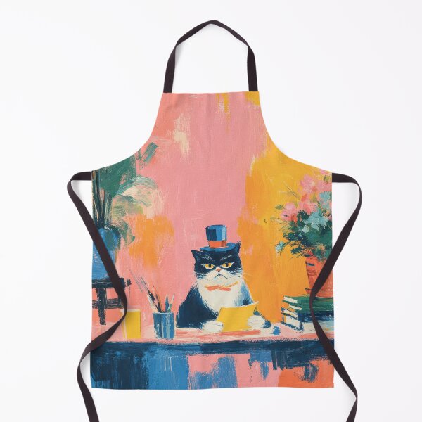 Item preview, Cat with blue top hat at colorful table designed and sold by ArtHouseNiklas.