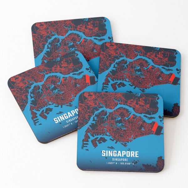 Item preview, Singapore Red & Blue Minimalist Map designed and sold by HomeLivingCo.