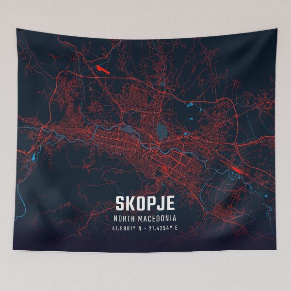 Item preview, Skopje Red & Blue Minimalist Map designed and sold by HomeLivingCo.
