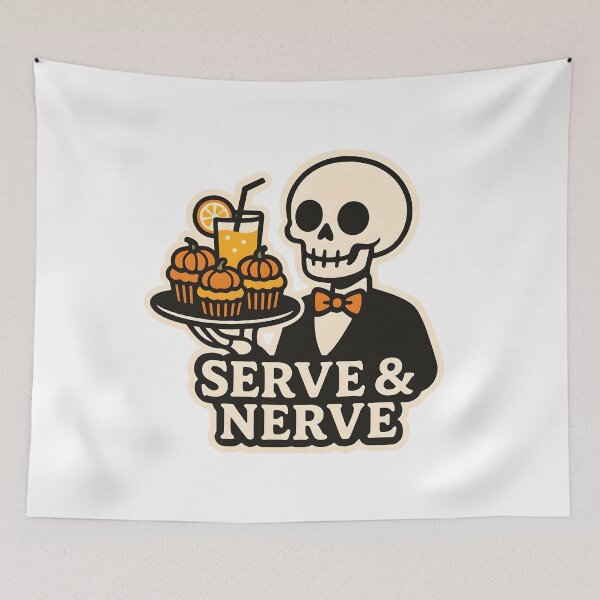 Item preview, Serve & Nerve — Skeleton Waiter with Pumpkin Cupcakes designed and sold by Cheerioza.