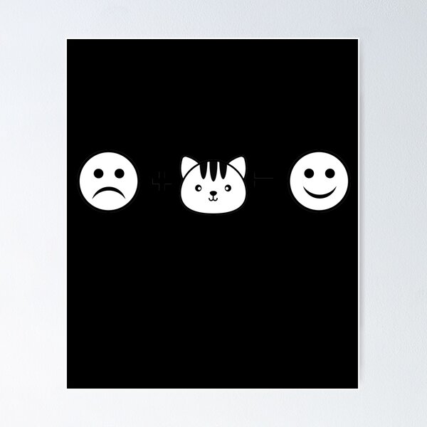 black face cat icon and text meow in the middle and white