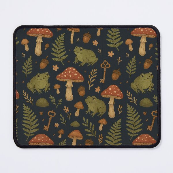 Item preview, Goblincore woodland frogs and toadstools, cottagecore fern acorn key, midnight forest botanical designed and sold by CharmedVille.