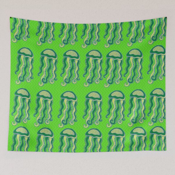 Item preview, Cute Jellyfish Pattern – Adorable Sea Creature Design on Green Background designed and sold by Cultradesign.