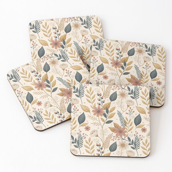 Item preview, Neutral autumnal design with pink flowers and amber leaves designed and sold by Merrylands Artshop.