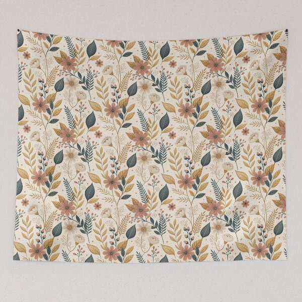 Item preview, Neutral autumnal design with pink flowers and amber leaves designed and sold by Merrylands Artshop.