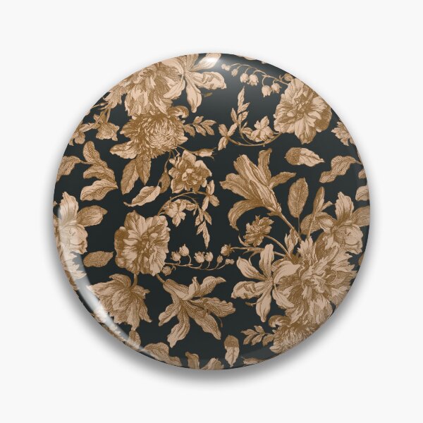 Item preview, Gothic vintage chintz floral toile with peonies and lilies on dark background designed and sold by UtArt.