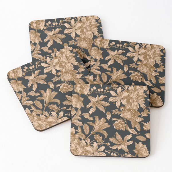 Item preview, Gothic vintage chintz floral toile with peonies and lilies on dark background designed and sold by UtArt.