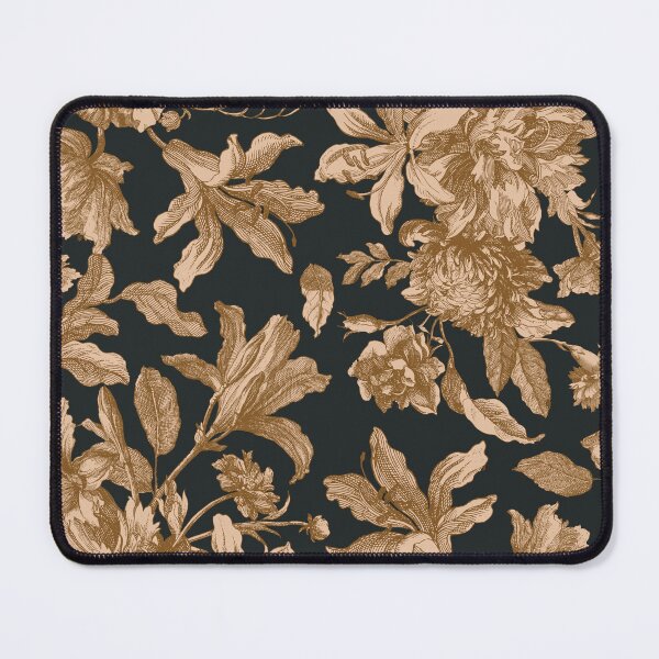 Item preview, Gothic vintage chintz floral toile with peonies and lilies on dark background designed and sold by UtArt.