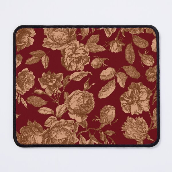 Item preview, Gothic vintage chintz floral toile with roses bouquets on dark burgundy background designed and sold by UtArt.