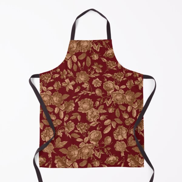 Item preview, Gothic vintage chintz floral toile with roses bouquets on dark burgundy background designed and sold by UtArt.