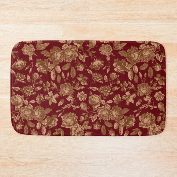 Item preview, Gothic vintage chintz floral toile with roses bouquets on dark burgundy background designed and sold by UtArt.