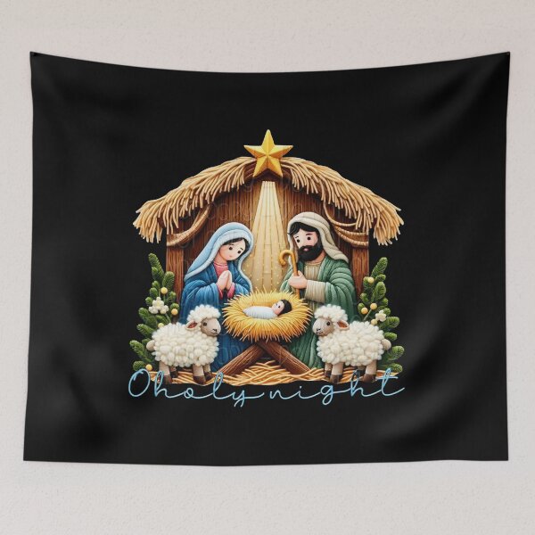 Item preview, O Holy Night Nativity Scene - Faux Yarn, Mary, Joseph & Baby Jesus In A Manger, Christian Christmas designed and sold by oeridmd.